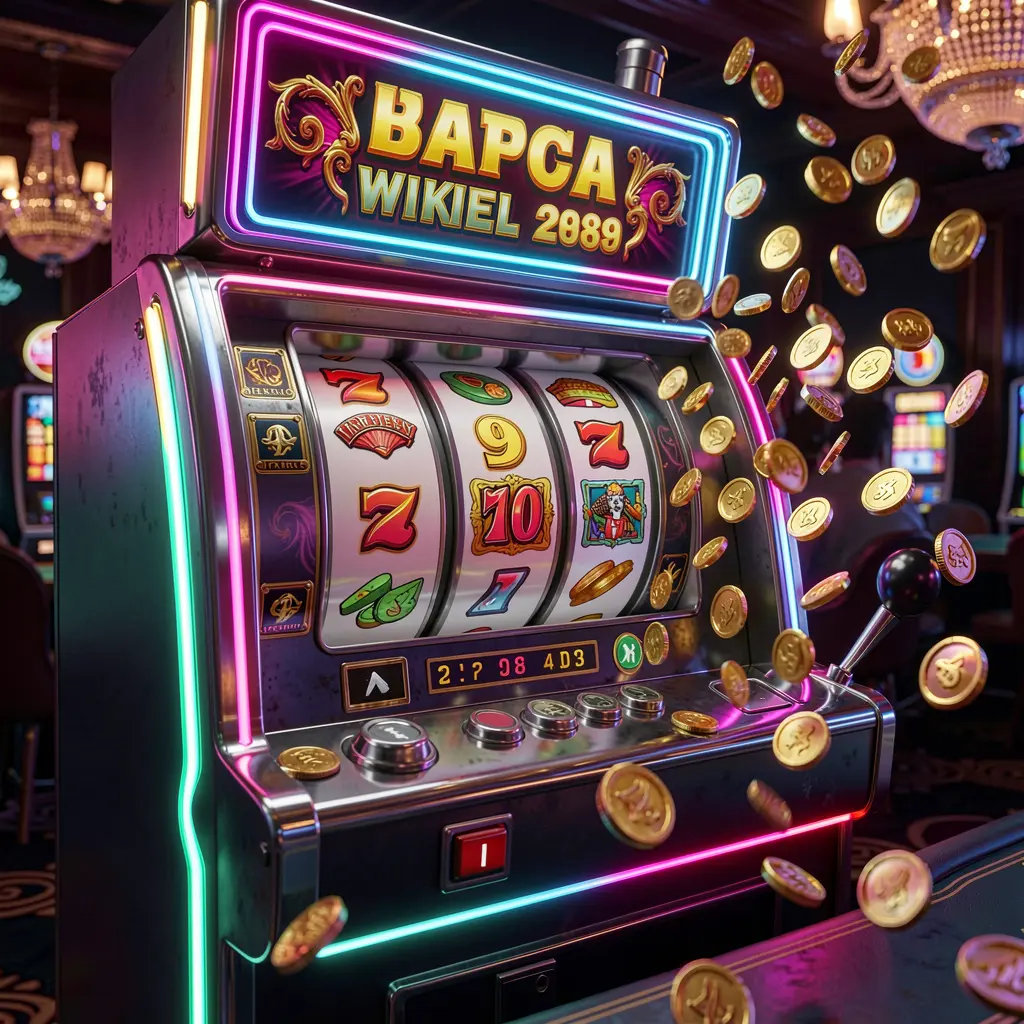 Close up of a modern slot machine with colorful symbols and jackpot lights showcasing the premium slot experience of XR88 casino in Indonesia